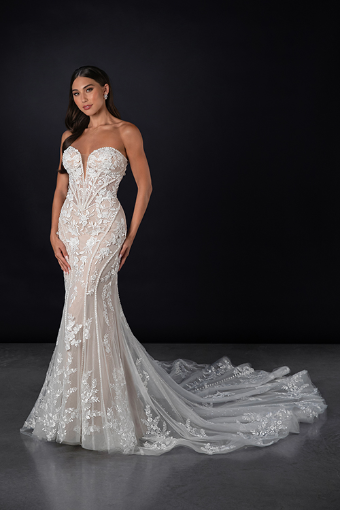 Martina Liana Style #ML1870 #2 default (IVRM-PL) Ivory Lace and Tulle over Rum Gown w Porcelain Tulle Plunge thumbnail