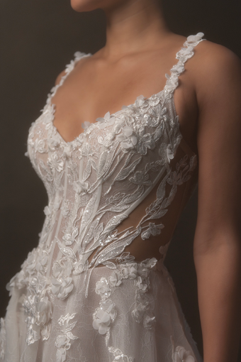 Martina Liana Style #ML1899 #2 default (IVRM-PL) Ivory Lace & Tulle over Rum Gown w Porcelain Tulle Illusion thumbnail