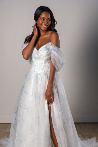 Stella York Style #SY8215 #2 default (FB-IV) FRENCH BLUE FLORAL PRINTED ORGANZA OVER IVORY GOWN thumbnail