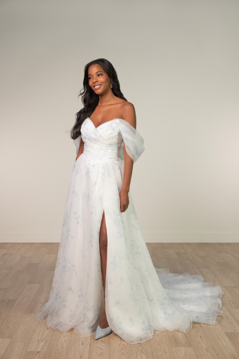 Stella York Style #SY8215 #0 default (FB-IV) FRENCH BLUE FLORAL PRINTED ORGANZA OVER IVORY GOWN thumbnail