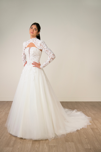 Stella York Style #SY8324 - Dress & Topper #0 default (IV-IV) IVORY GOWN W IVORY TULLE PLUNGE thumbnail