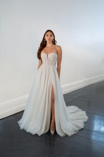Martina Liana Style #ML1497 #0 default (IVRM-PL) Ivory Tulle & Royal Organza ov Rum Gown w PLN Tulle Plunge thumbnail