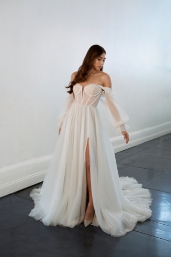 Martina Liana Style #ML1497 #2 (IVRM-PL) Ivory Tulle & Royal Organza ov Rum Gown w PLN Tulle Plunge thumbnail