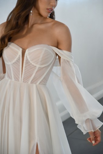 Martina Liana Style #ML1497 #4 default (IVRM-PL) Ivory Tulle & Royal Organza ov Rum Gown w PLN Tulle Plunge thumbnail