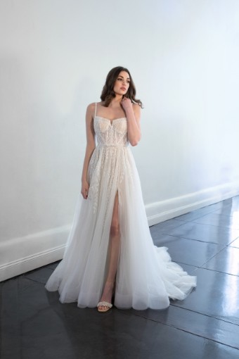 Martina Liana Style #ML1490 #0 default (IVIV-PL) Ivory Lace & Tulle over Ivory Gown w Porcelain Tulle Plunge thumbnail