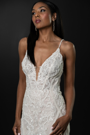 Martina Liana Style #ML1713 #2 (IVRM-PL) Ivory Lace & Tulle over Rum Gown w Porcelain Tulle Plunge thumbnail